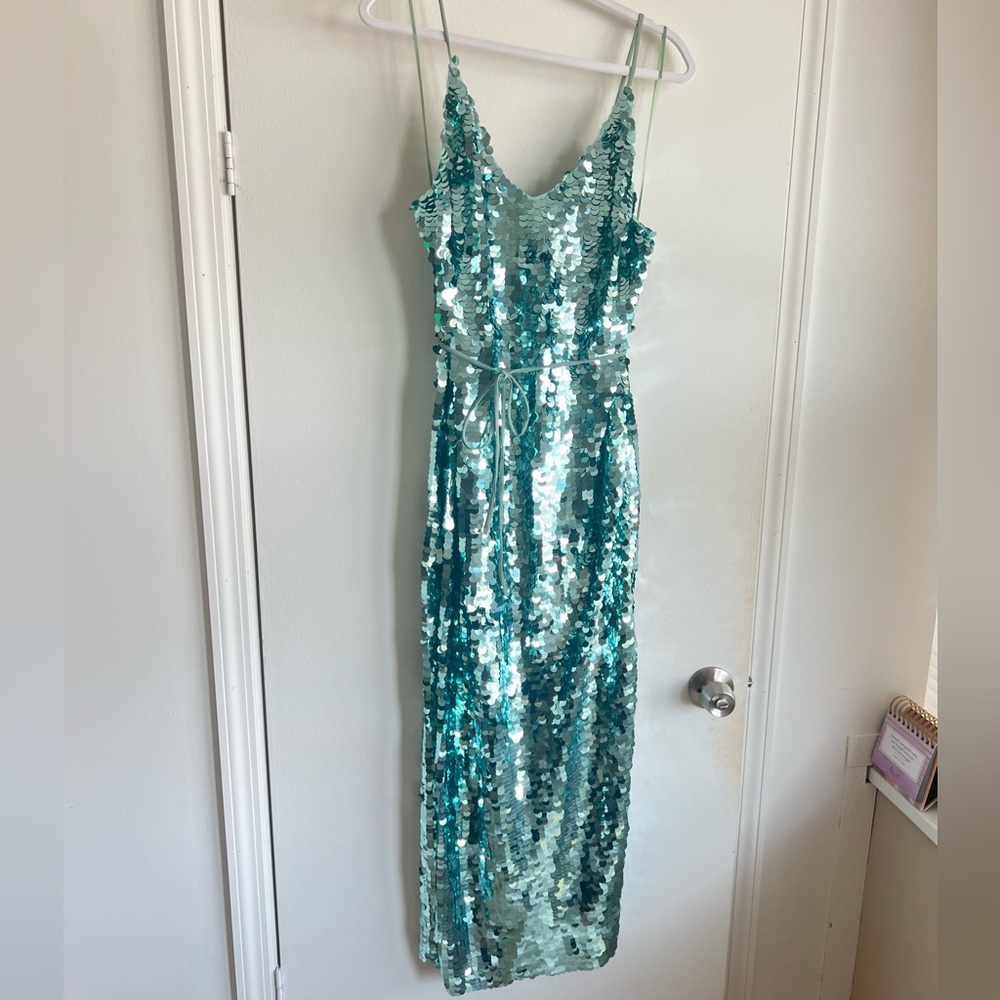 NWOT Free People Intimately Free Blue Pailette Party Midi Slip Dress Size Small